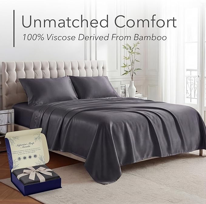 DECOLURE 100% Viscose Derived from Bamboo Sheets Twin Size - Luxury 3 Pc Naturally Cooling Sheets, Ultra Soft Bed Set - Deep 17" Pockets, Durable Double Stitching, Oeko Tex Standard (Charcoal)