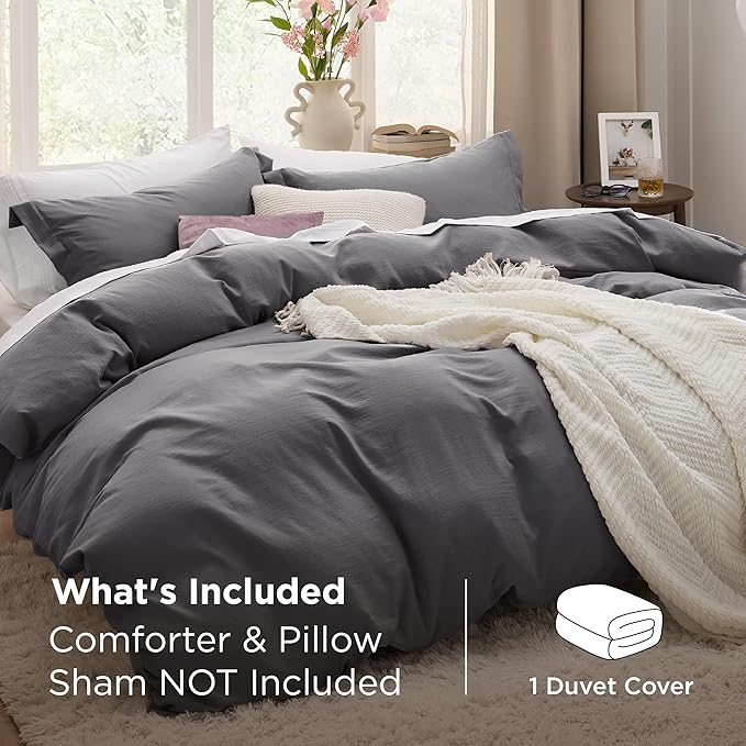 Bedsure Dark Grey Duvet Cover Queen Size Only - Prewashed Cotton-Like Polyester Extra Soft All Season Bedding, Includes 1 Duvet Cover 90x90 Inches with Zipper Closure, Comforter Not Included