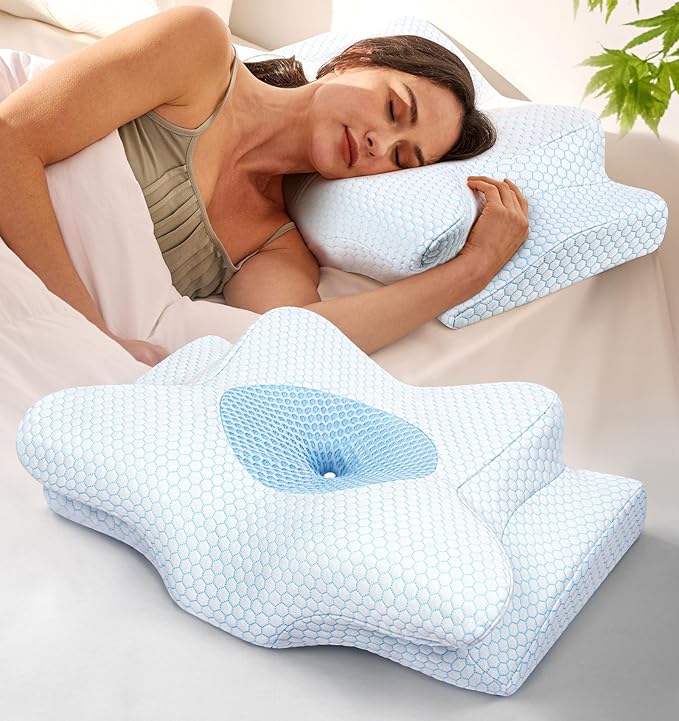 Emircey Clinical-Level Relief Cervical Neck Pillow for Sleeping, Ergonomic for Back Stomach Sleepers, Orthopedic Contour Memory Foam Pillow for Side Sleepers,Cooling Pillow for Neck Relief, Blue, King