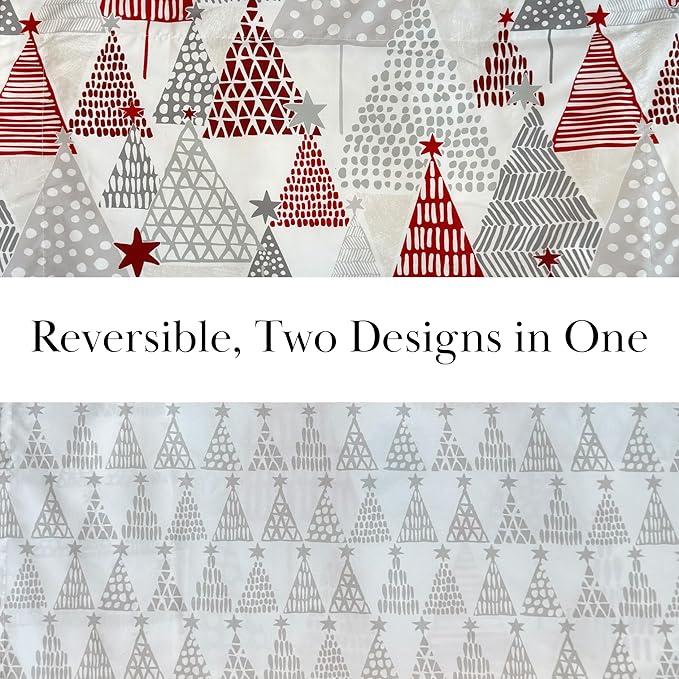 Southshore Fine Living, Inc. California/King Christmas Quilt Set with 2 Pillow Shams, Reversible Coverlet, Holiday Bedding Christmas Tree Design - Red, White & Silver