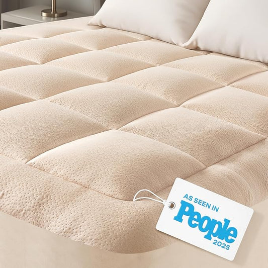 Ultra Soft California King Size Mattress Topper - Viscose Made from Bamboo Pillow Top Mattress Pad for Back Pain Relief - Naturally Cooling for Hot Sleepers, Beige