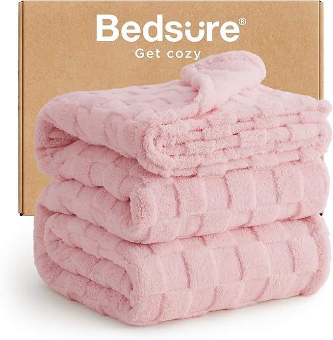 Bedsure GentleSoft Blankets Queen Size for Bed - Super Soft Cozy Blanket for Women Men Girls, Large Fuzzy Fleece Throw for Bedroom Decor, Pink, 90x90 Inches