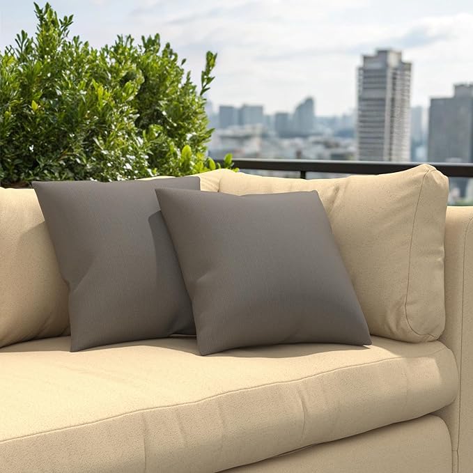 Covers & All Sunbrella Outdoor Throw Pillows, Pack of 2 Water Resistant & UV Fade Resistant Premium Square Throw Pillows (Inserts with Covers) for Indoor & Outdoor Use,16" x 16" Spectrum Graphite