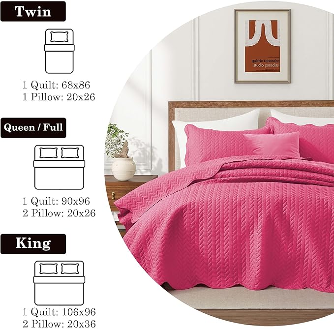 IR Imperial Rooms 8 Pack California King Quilt Bedding Set (118"x106") - Bulk Wholesale for Hotels, Guest Bedroom & Airbnbs - Lightweight Microfiber Reversible Embossed Quilts Bedspread (Pink)