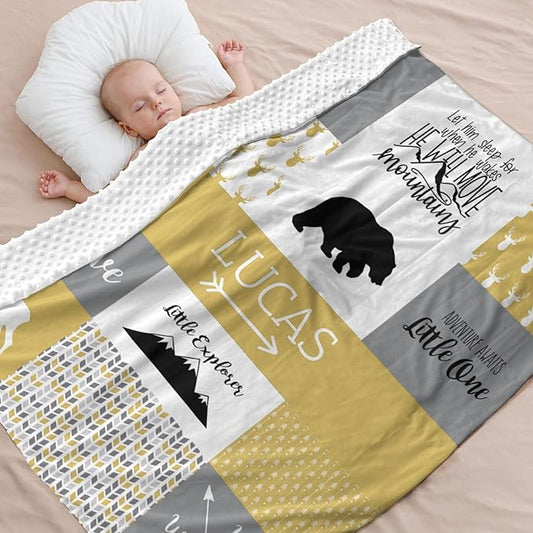 Personalized Baby Blankets for Boys, Personalized Baby Gifts,Best Gift for Baby, Newborn, Woodland Baby Blanket, Super Soft Polyester, Shower Gifts for Nursery, Honey