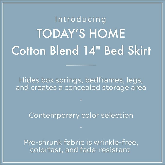 Today’s Home Classic Tailored Bed Skirt Dust Ruffle, Cotton Blend Design, 14" Drop Length, Queen, White
