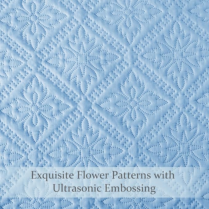 Exclusivo Mezcla Queen Quilt Bedding Set, Lightweight Soft Bedspreads Coverlets with 2 Pillow Shams, Modern Light Blue Quilts Queen Full Size for All Seasons