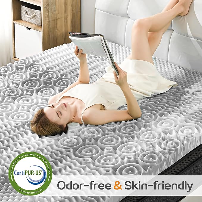 SINWEEK 1.5 Inch Mattress Topper 5-Zone Memory Foam Mattress Topper Pressure Relieve Soft Mattress Pad, CertiPUR-US Certified, King Size, Gray