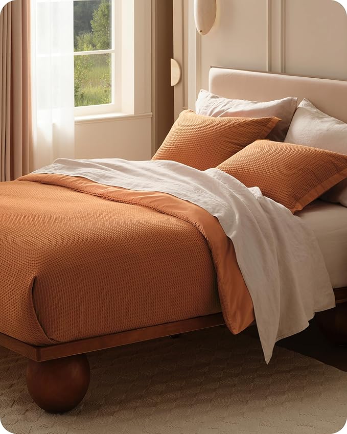 Bedsure Cotton Duvet Cover King - 100% Cotton Waffle Weave Terracotta Duvet Cover King Size, GentleSoft™ and Breathable Bedding Set for All Season, 3 Pieces, 104"x90"