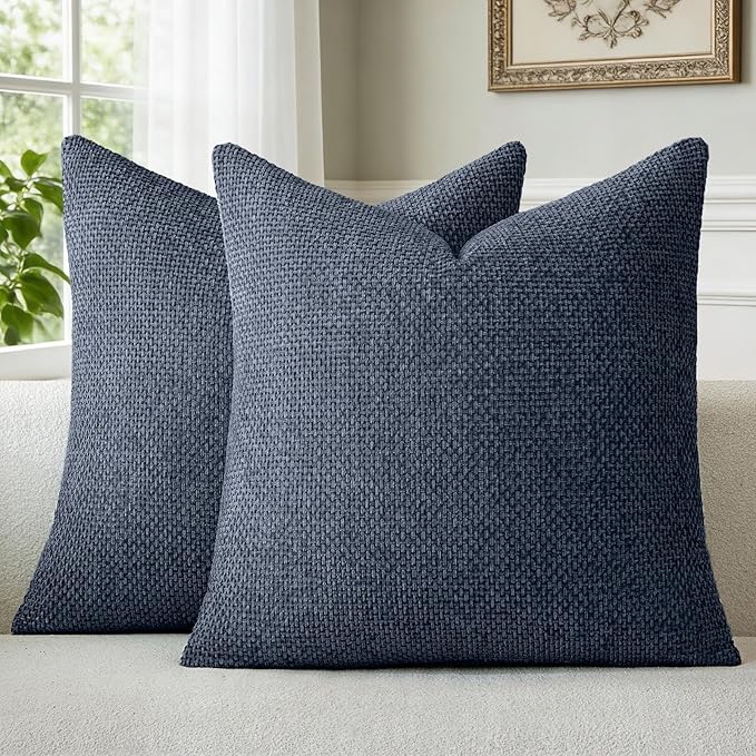 a moment Dark Blue Chenille Throw Pillow Covers 20x20 Inch Pack of 2 Modern Decorative Throw Pillow Covers Farmhouse Cross Covers Home Decor for Sofa Bedroom Living Room