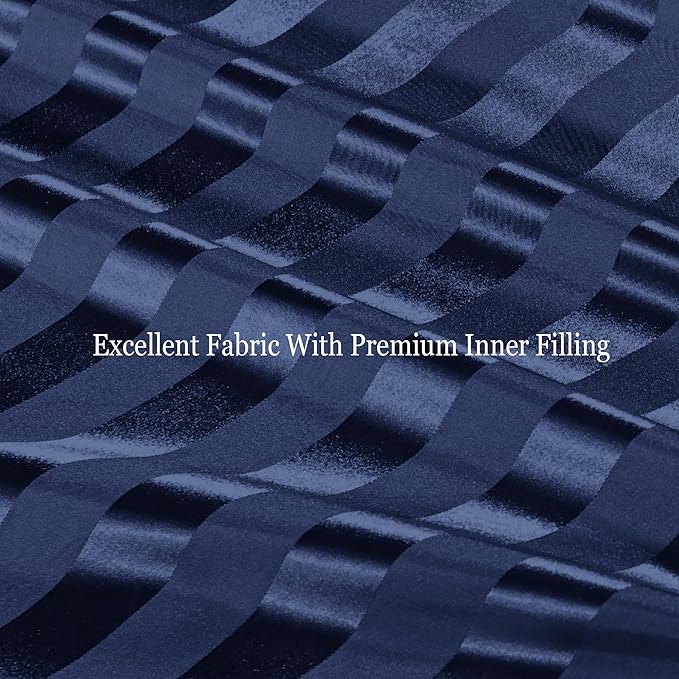 Whale Flotilla 2-Piece Reversible Silky Soft Twin Size Comforter Set, Luxury Stripe Satin Comforter Bedding Set with Satin Pillowcase, Lightweight Duvet for All Seasons, Navy