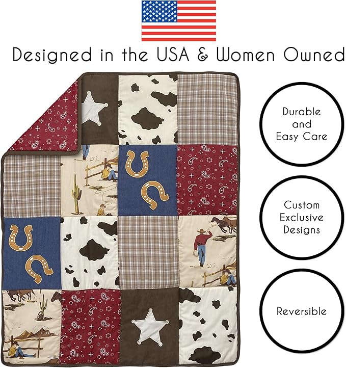 Sweet Jojo Designs 5-Piece Baby Crib Bedding Set (Western Cowboy) for Boys, Infants/Nursery incl. Blanket, Fitted Sheets, Skirt, Diaper Stacker (Southern, Country, Farm, Wild West, Horse, Country)