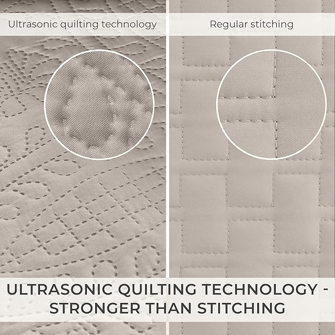 Mellanni Twin Bedspread Coverlet Set - Bedding Cover with Sham - Ultrasonic Quilting Technology - 2 Piece Oversized Quilt Set - Bedspreads & Coverlets (Twin, Beige)