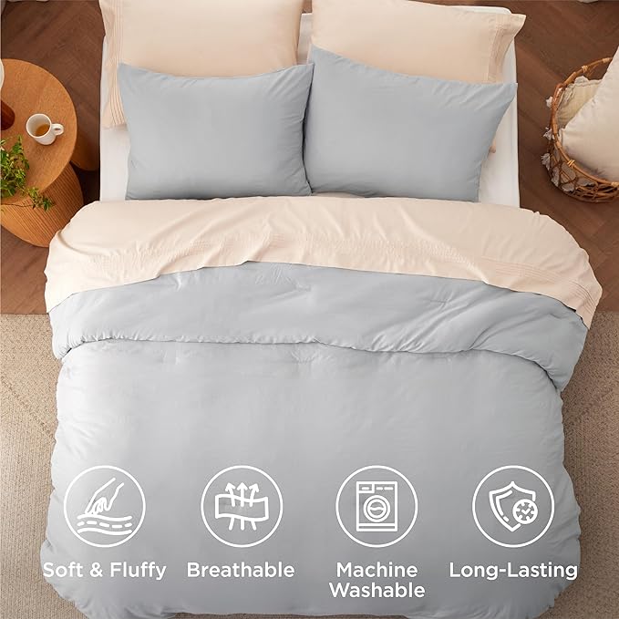Bedsure Queen Comforter Set, Light Grey Soft Prewashed Bedding for All Seasons, 3 Pieces GentleSoft™ Bed Set, 1 Lightweight Comforter (90"x90") and 2 Pillowcases (20"x26")