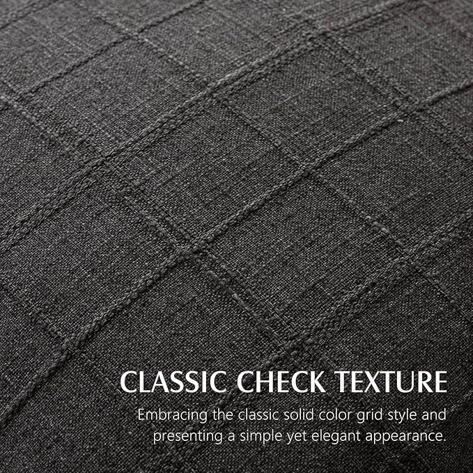 Foindtower Set of 2 Decorative Linen Check Throw Pillow Covers Neutral Long Body Lumbar Cushion Covers Farmhouse Vintage Home Decor for Sofa Chair Couch Bedroom Living Room,14×36 Inch,Charcoal