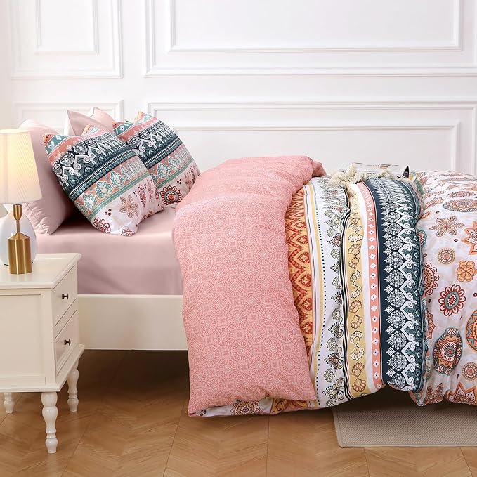 MUXHOMO Bed in a Bag Queen 7 Pieces, Queen Comforter Set Reversible Bohemian Botanical Flowers Design, Ultra Soft & Breathable Bedding Sets with Comforter, Sheets, Pillowcases & Shams
