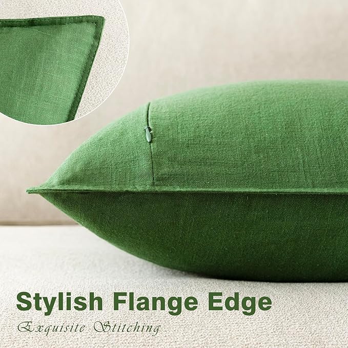 Foindtower Pack of 2, Decorative Linen Soild Throw Pillow Covers Soft Accent Euro Cushion Case Boho Farmhouse Pillowcase for Chair Couch Sofa Bedroom Living Room Home Decor 24 x 24 Inch Forest Green
