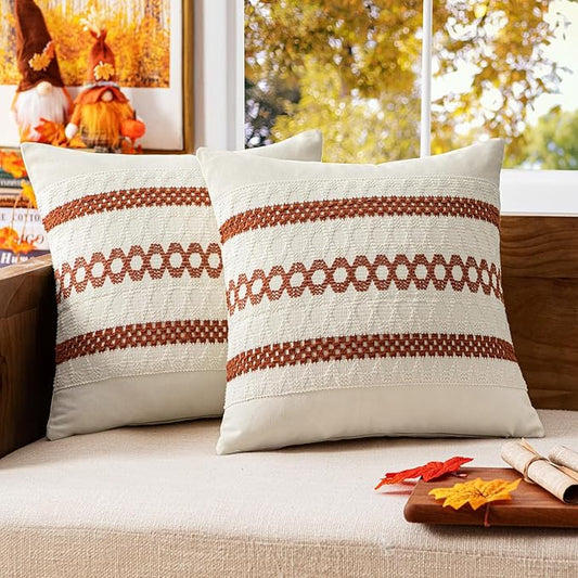 MIULEE Set of 2 Burnt Orange Decorative Pillow Covers 20x20 Inch Farmhouse Rustic Boho Couch Throw Pillows Modern Cotton Cushion Covers Retro Cute Macrame Woven Home Decor for Bed Sofa Chair