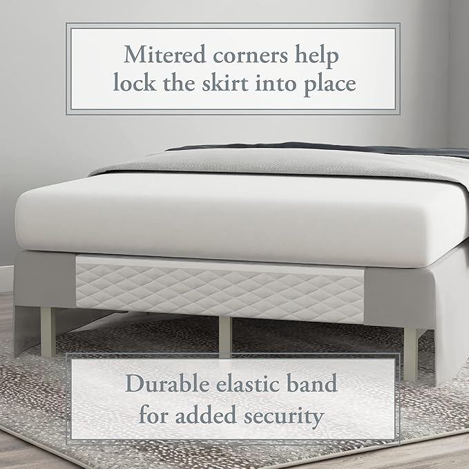 Bed Maker’s Never Lift Your Mattress Bed Skirt, Designed for Box Spring Beds, Split Corners, 14 Inch Drop Length, Full, Silver