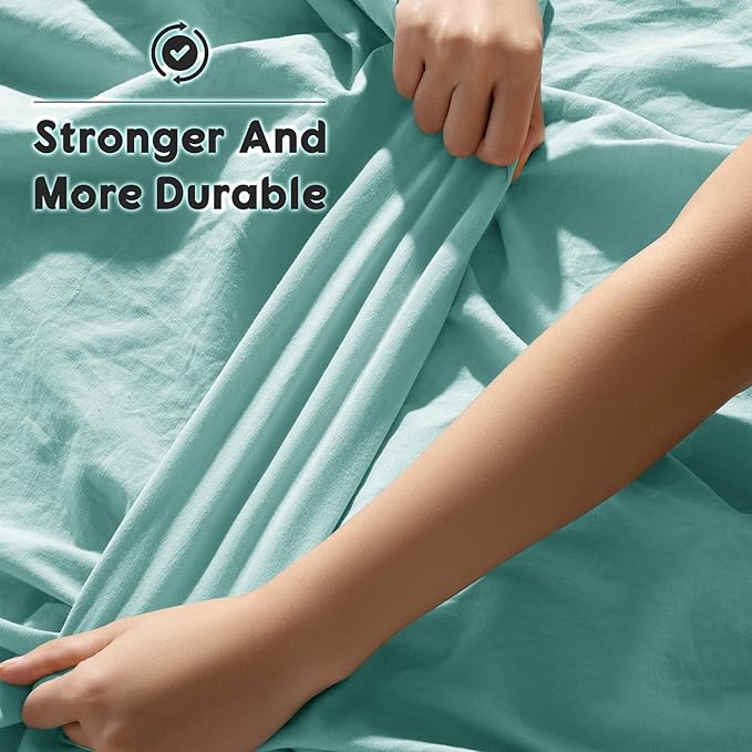 SONORO KATE 100% French Pure Linen Sheets, Breathable and Durable Linen Sheets, Anti-Tear Linen Bed Sheets, Machine Washable, 16 Inch Deep Pocket - 4 Piece (Aqua, California King)