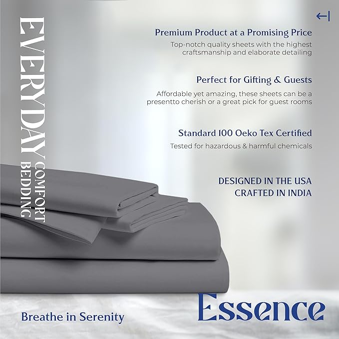 Mayfair Linen 100% Organic Cotton Sheets Full Size - 4 PC Organic Cotton Percale Sheets Full Set (Dark Grey), Soft, Cooling & Breathable Bedsheets, 16" Deep Pocket Hotel Bedding - GOTS Certified