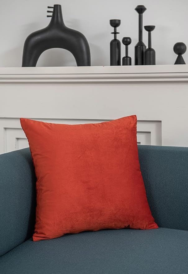 Throw Pillow Covers 18x18 Burnt Orange: Pack of 2 Cozy Soft Velvet Square Modern Luxury Decorative Throw Pillow Cases for Sofa Couch Living Room Bed Home Decor