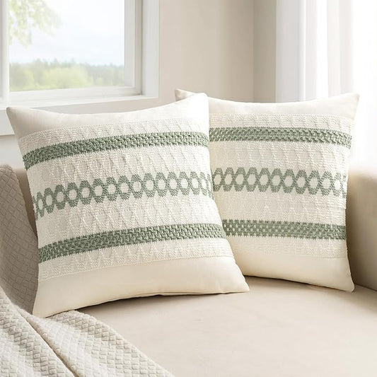 MIULEE Set of 2 Sage Green Boho Decorative Pillow Covers 22x22 Inch Farmhouse Rustic Couch Throw Pillows Modern Summer Cotton Cushion Covers Retro Cute Macrame Woven Spring Decor for Bed Sofa Chair