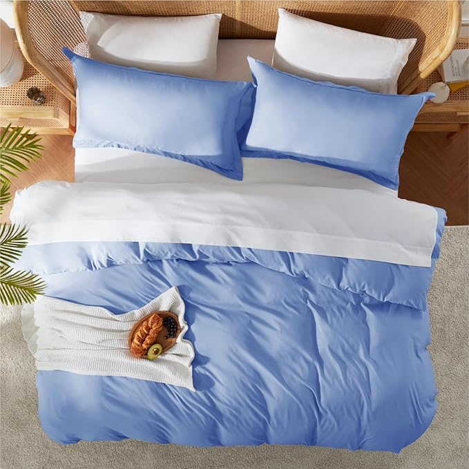 Nestl California King Duvet Cover Set with Comforter Insert - Calm Blue 4 Piece 104x98 Duvet Cover & 2 Pillow Shams with White Quilted Down Alternative Comforter, Ultra Soft, All Season