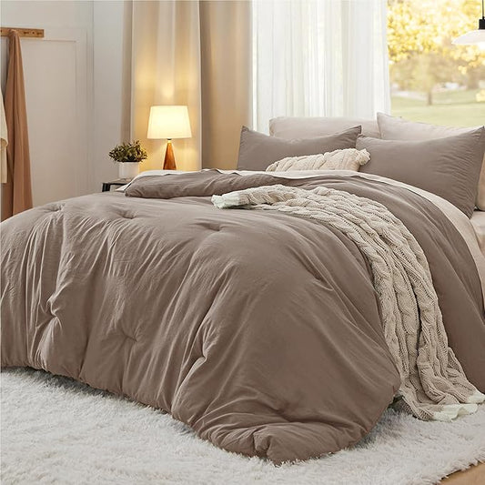 Bedsure California King Comforter Set, Brown Soft Prewashed Bedding for All Seasons, 3 Pieces GentleSoft™ Bed Set, 1 Lightweight Comforter (104"x96") and 2 Pillowcases (20"x36")
