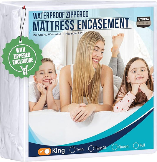 Utopia Bedding Mattress Protector Zippered King Size, 100% Waterproof Bed Bug and Dust Mite Proof Mattress Encasement, Absorbent 6 Sided Mattress Cover