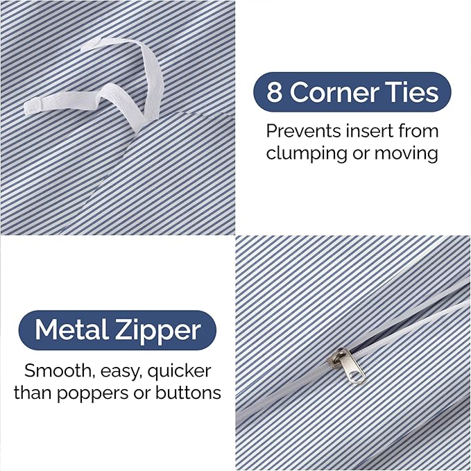 Duvet Cover Queen Size - Extra Soft Queen Size Duvet Cover - Lightweight, Breathable, Easy Care & Fade Free w/ Zipper Closures & Ties - 90" x 90" Inches - (Blue Stripes 2) Comforter Not Included