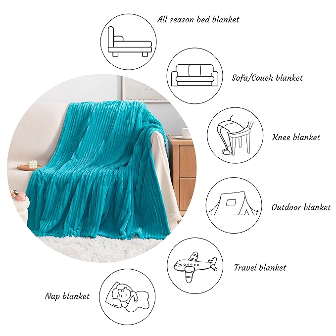 NTBAY Flannel Fuzzy Toddler Blanket, Fluffy Warm and Lightweight Reversible Stripes Design Baby Plush Blanket, 30x40 Inches, Turquoise