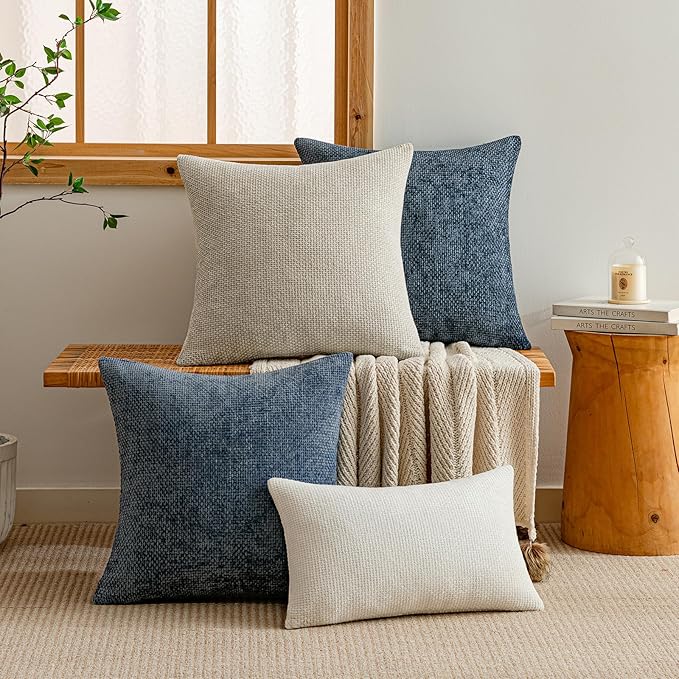 a moment Grey-Beige Chenille Throw Pillow Covers 22x22 Inch Pack of 2 Modern Decorative Throw Pillow Cases Farmhouse Cross Throw Pillowcases Home Decor for Sofa Bedroom Living Room