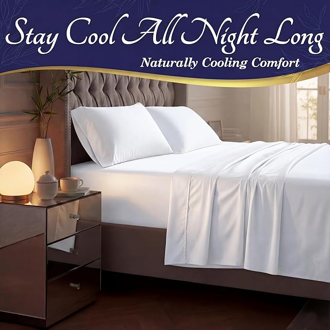 DECOLURE 100% Viscose Derived from Bamboo Sheets Full Size - Luxury 4 Pc Naturally Cooling Sheets, Ultra Soft Bed Set - Deep 17" Pockets, Durable Double Stitching, Oeko Tex Standard (White)