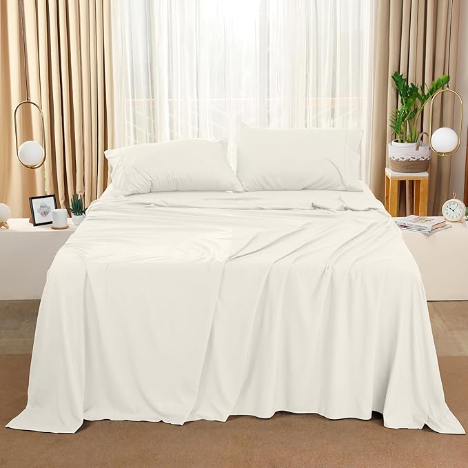 Utopia Bedding Queen Size Sheet Set – 4 Piece Bed Sheets, Soft and Breathable Microfiber, Includes 1 Fitted Sheet, 1 Flat Sheet and 2 Pillowcases – Oeko-Tex - (Ivory)