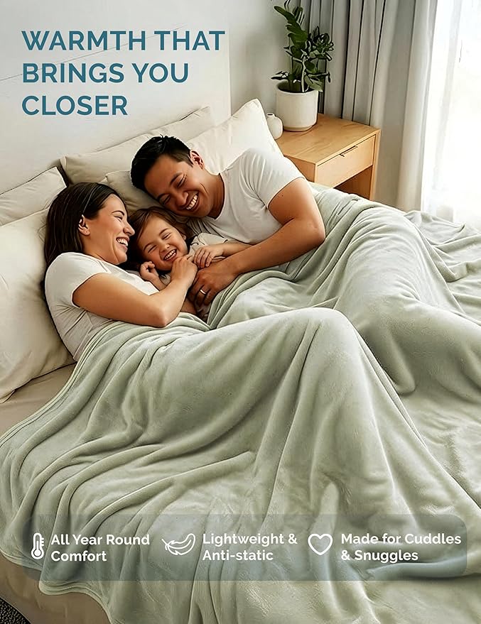 Casa Platino Fleece Blanket Twin Size – 300 GSM Fleece Throw for Bed or Couch – Soft Cozy Warm Holiday Winter Blanket for Bed, Fuzzy Plush Elegant Gifts for Kids, Men & Women - 68x90 Inch - Mineral