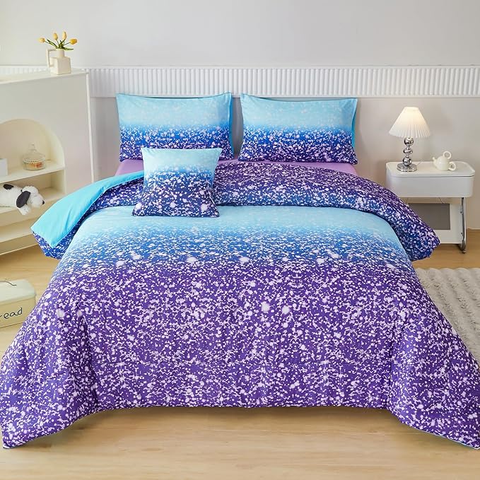 PERFEMET Queen Comforter Set with Sheets, 6 Pcs Blue Purple Girls Bedding Set, Tie Dye Rainbow Comforter for Queen Size Bed, Colorful Ombre Bedroom Decor Bed in A Bag for Teens Girls