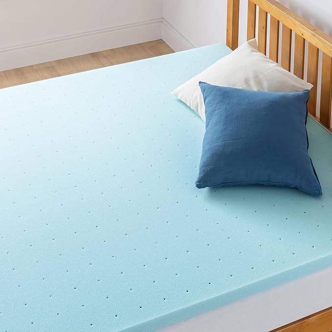 Best Price Mattress 1.5 Inch Ventilated Memory Foam Mattress Topper, Cooling Gel Infusion, CertiPUR-US Certified, Dorm Essentials, Short Queen