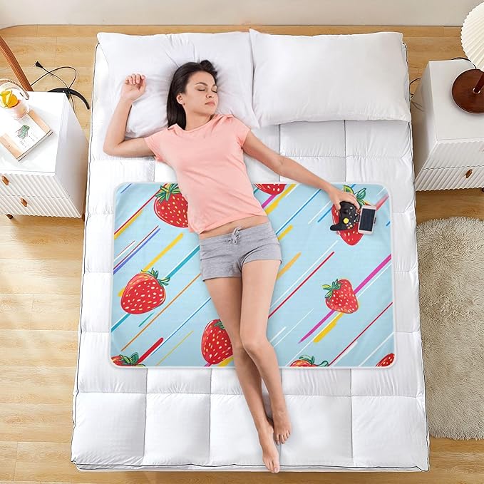 Waterproof Bed Pad Reusable Changing Pad Toddler Mattress Protector Large Pee Pad Baby Diaper Pad Soft Washable Liner Cute Strawberries and Colorful Lines