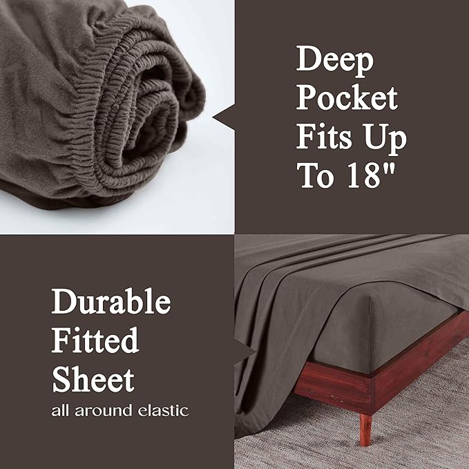 Superior Flannel Cotton Bed Sheet Set, Set Includes: One Flat Sheet, One Fitted Sheet and One Pillowcase, Breathable, Modern Solid Classic, Twin, Charcoal