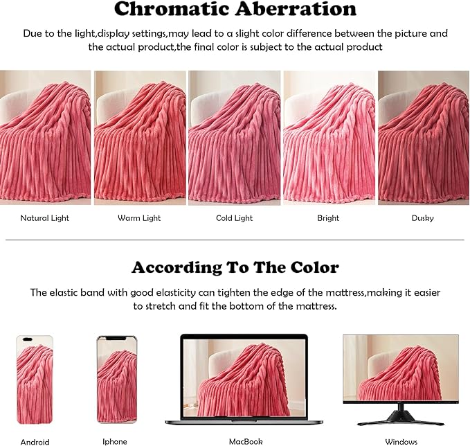 NEWCOSPLAY Super Soft Twin Blanket Coral Pink Premium Silky Flannel Fleece 3D Ribbed Jacquard Lightweight Bed Blanket All Season Use (Coral Pink Ribbed, Twin(60"x80"))