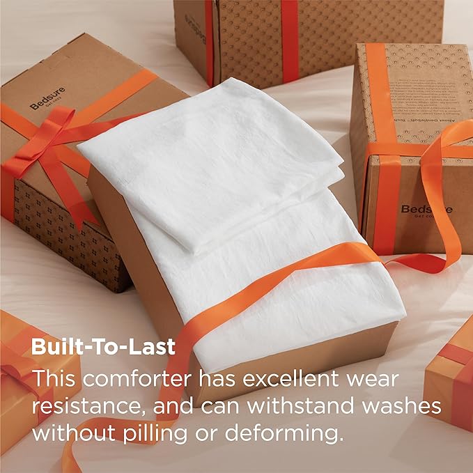 Bedsure Full Comforter Set, White Soft Prewashed Bedding for All Seasons, 3 Pieces GentleSoft™ Bed Set, 1 Lightweight Comforter (82"x86") and 2 Pillowcases (20"x26")