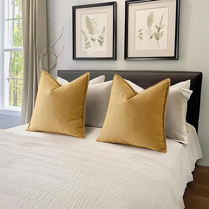 MIULEE Pack of 2 Gold Decorative Pillow Covers 24x24 Inch Soft Chenille Luxurious Couch Throw Pillows Farmhouse Cushion Covers Euro Shams with Elegant Design for Sofa Bedroom Living Room Spring Decor