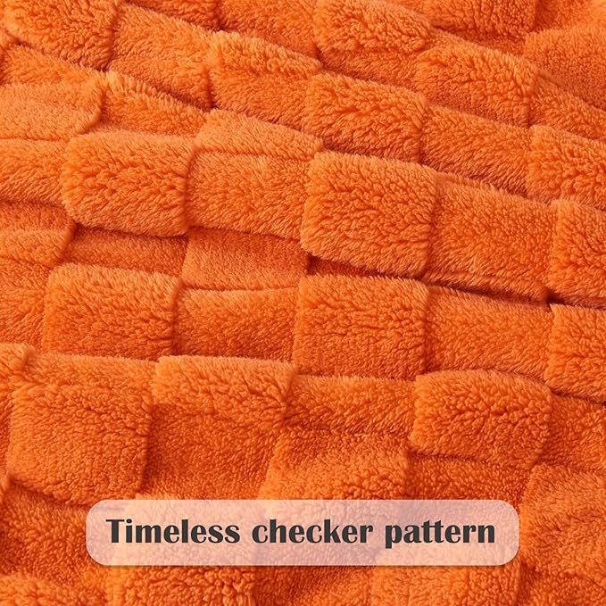 NEWCOSPLAY Super Soft Throw Blanket Orange Premium Silky Flannel Fleece 3D Checkered Lightweight Bed Blanket All Season Use (Orange Checkered, Throw(50"x70"))