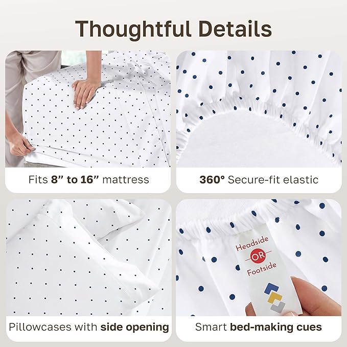 California Design Den California King Sheet Sets - 400 Thread Count Sateen, Natural 100% Cotton Bed Sheets Set, Deep Pocket and Durable Bedding - Polka Dot