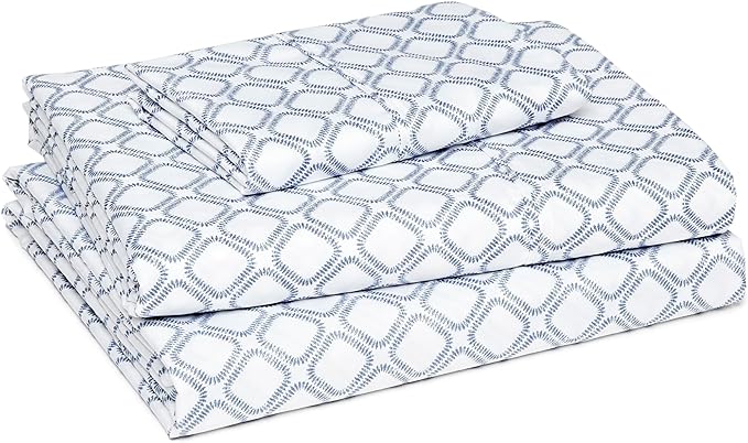 Amazon Basics Lightweight Super Soft Easy Care Wrinkle Free Microfiber 3 Piece Bed Sheet Set with 14-Inch Deep Pockets, Twin, Aqua Square Grid, Kids, Men & Women Bedding
