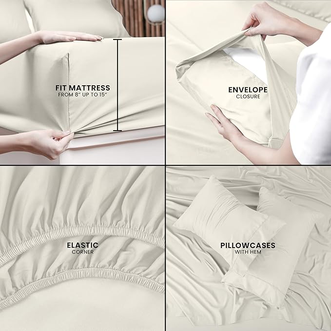 Utopia Bedding Queen Size Sheet Set – 4 Piece Bed Sheets, Soft and Breathable Microfiber, Includes 1 Fitted Sheet, 1 Flat Sheet and 2 Pillowcases – Oeko-Tex - (Ivory)