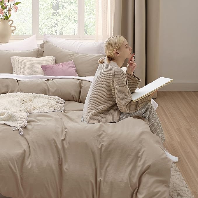 Bedsure Deep Beige Duvet Cover Twin/Twin XL Size - 2 Pieces Prewashed Polyester Extra Soft Bedding Set, Includes 1 Twin Duvet Cover 68''x90'' with Zipper Closure & 1 Pillow Sham, No Comforter