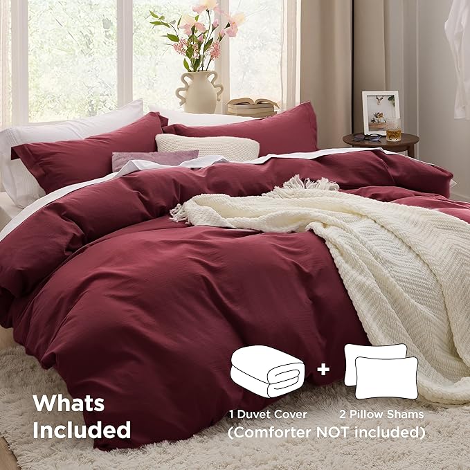 Bedsure Winery Duvet Cover Queen Size - 3 Pieces Prewashed Extra Soft Bedding Set, Includes 1 Duvet Cover 90x90 Inches with Zipper Closure & 2 Pillow Shams, Comforter Not Included