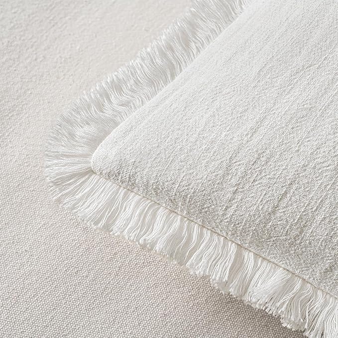 MIULEE Decorative Throw Pillow Covers Neutral Linen Fringe Throw Pillows Euro Shams Set of 2 White Boho Farmhouse Cushion Covers for Couch Sofa Bed Living Room Spring Home Decor 22x22 Inch